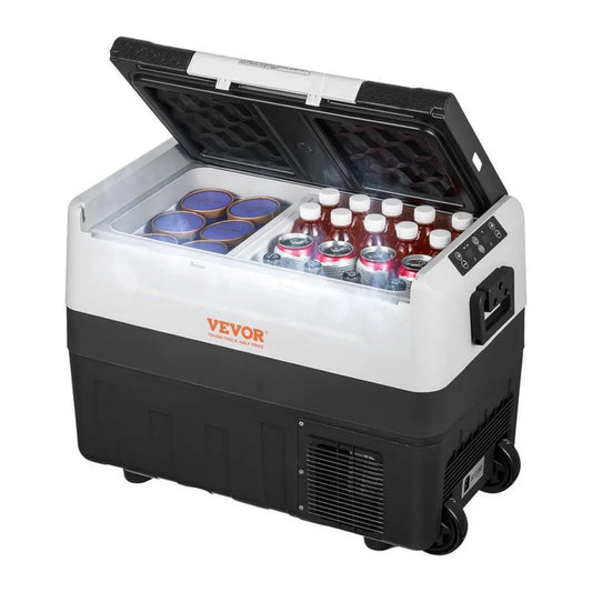 VEVOR Przenośna Lodówka Elektryczna 45L z Dwiema Strefami, 12/24V DC i 100-240V AC, Zakres Temperatur od -20°C do 10°C, Idealna do Samochodów, Ciężarówek i Kempingów