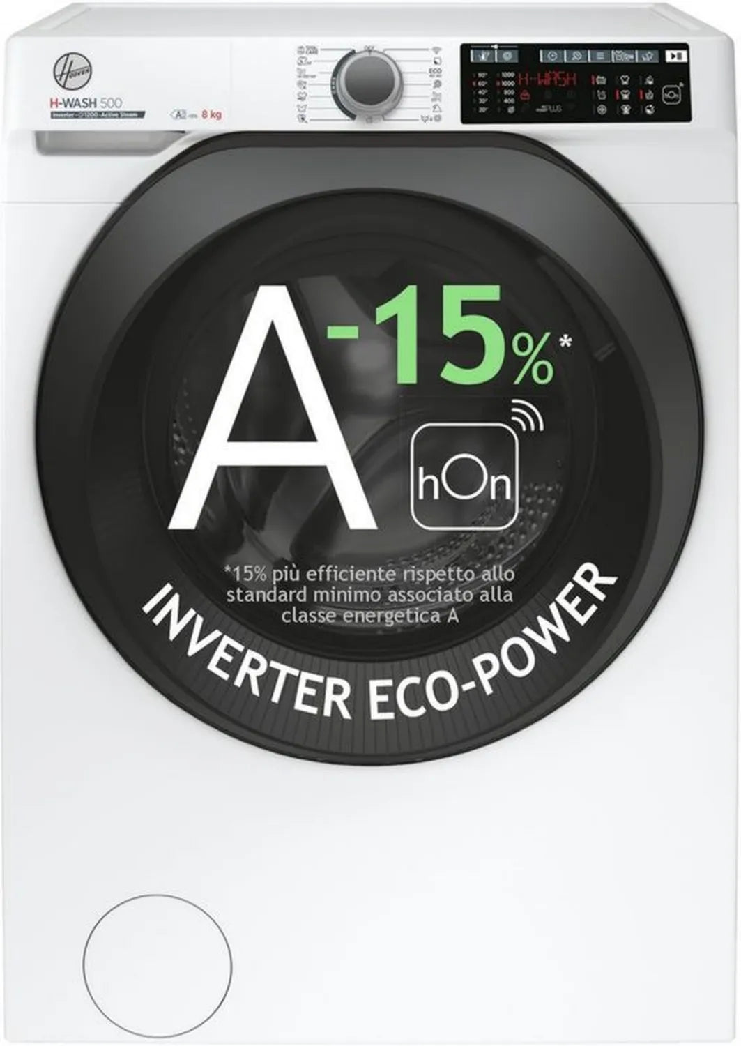 Pralka Hoover H-WASH 500 8kg, 1200 obr./min, z Wi-Fi i BLE, wolnostojąca, inwerter, łączność hOn, biała, klasa A-15%