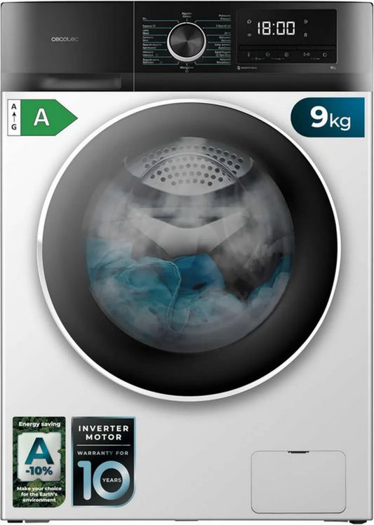Pralka Cecotec Bolero Dresscode 9500 Inverter 9 kg, 1400 obr/min, 16 programów, SteamMax, Biała